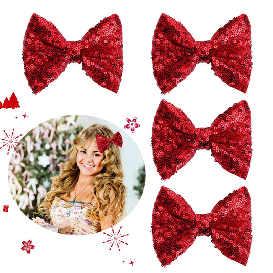 Sibba Bows Hair Clips Alligator Ponytail Holder 4 PCS Red Sequins Bling Claws Barrettes 4 Inch Small Fine Hairpin Little Girls Infant Baby Toddler Teens Easter Party Wedding Prom Dance Accessory
