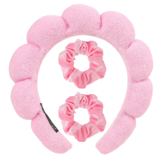 Sibba Puffy Spa Headband and Wristbands for Face Washing, Soft Makeup Headband and Wrist Washband Set Skincare Headbands, Terry Cloth Bubble Hairband for Makeup Removal, Spa, Yoga, Sports, Shower