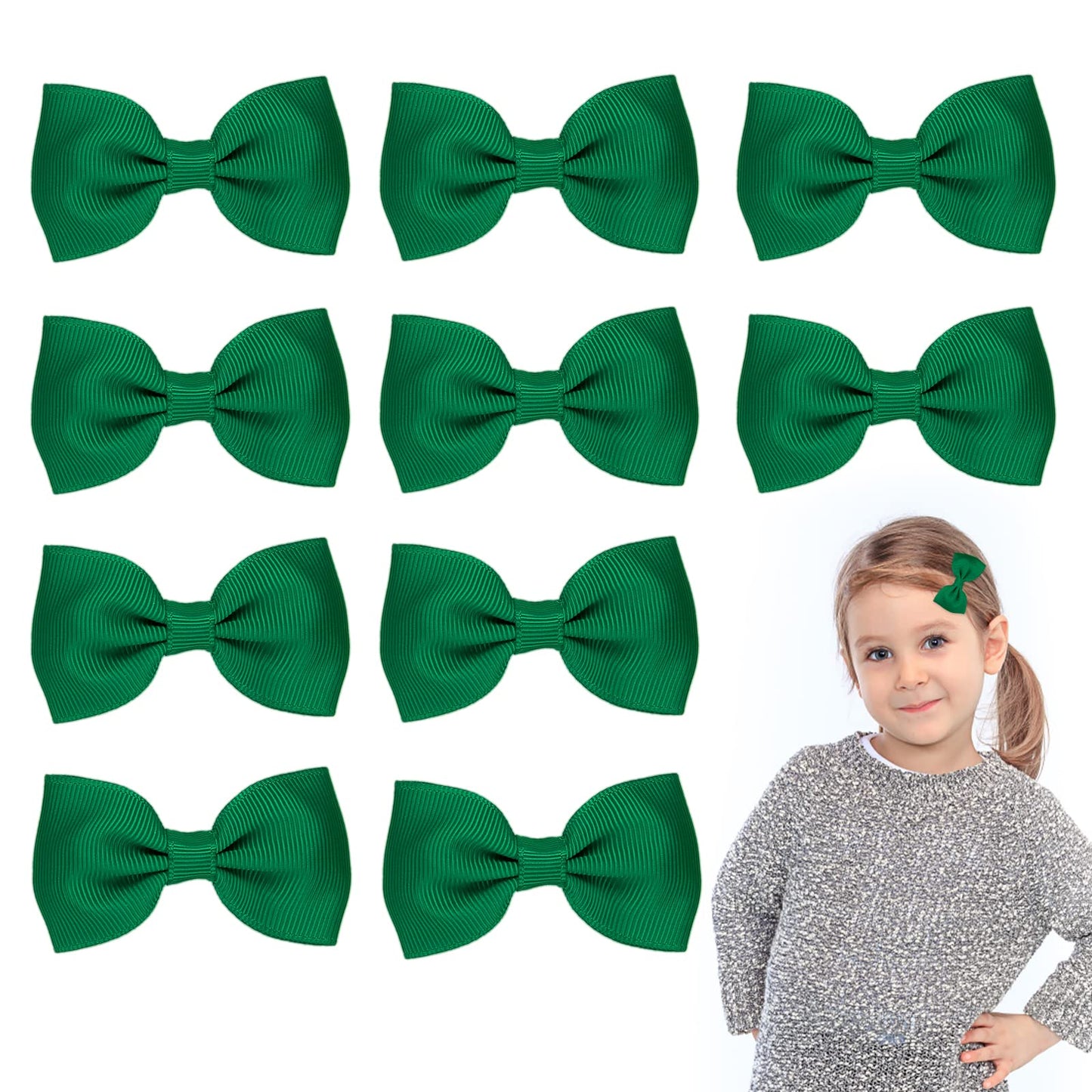 Sibba 10 Pieces Ribbon Hair Bows Alligator Clips Barrettes Ponytail Holder Cheerleading Hairpin Halloween Cosplay Christmas Easter Party Styling Accessory for Women (Green)