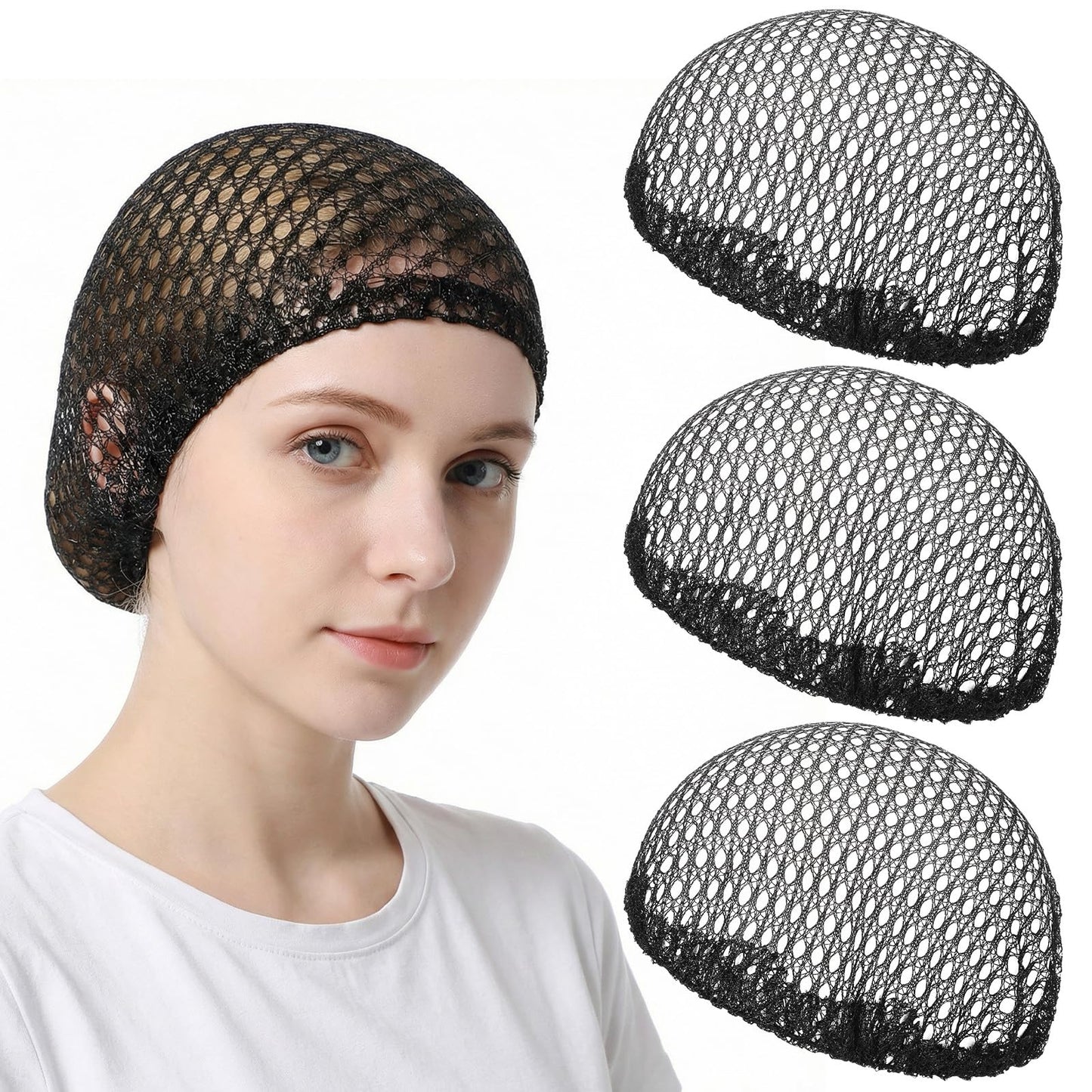 YUXIANLB 3PCS Crochet Hair Net Reusable Elastic Mesh Hair Wrap Knit Snood Hat, Breathable Crocheted Shower Caps Crochet Cap Bonnets for Sleeping Thick Long Short Wig Protection, Women Hairnet Cover