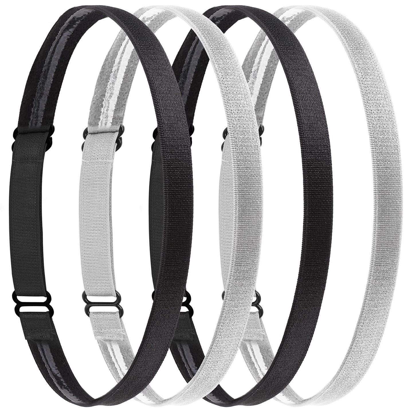 4 Pieces Elastic Sport Headbands Thin Non-Slip Sweat Bands Adjustable Silicone Grip Exercise Headwear Mini Football Running Hairbands for Women Men Cycling Workout Yoga Accessories(2 Grey+2 Black)