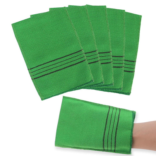 5Pcs Asian Exfoliating Mitts Dual-Sided Korean Exfoliating Gloves Scrubbing Washcloth Italy Towel for Removing Dead Skin Callus Scrubber Shower Scrub Mitt Bath Accessories Sponges Loofah (Green)