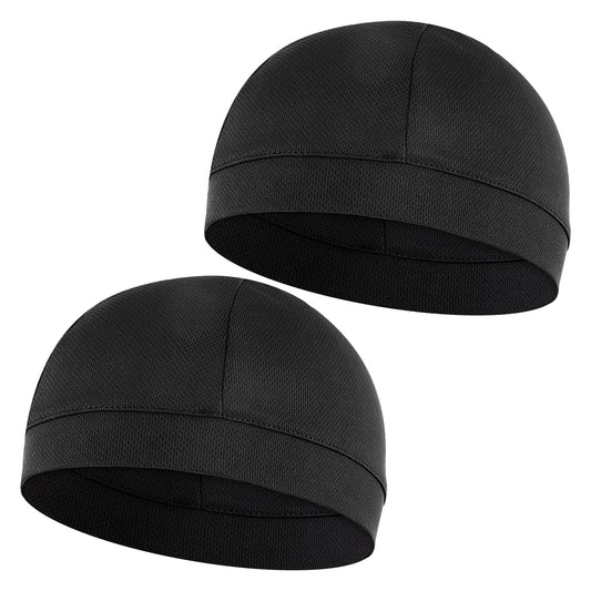 Sibba 2 Pieces Waves Caps Men Skull Caps Black Sweat Wicking Beanie Cooling Cap Stretchy Helmet Liner Hard Hats Multifunctional Sport Headwear Elastic Running Hat for 360 540 720 Cycling Motorcycle