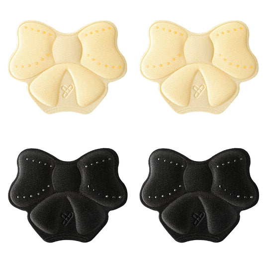 Back of Heel Cushion Inserts, 2 Pairs Womens Heel Grip Liner to Loose Shoes Too Big, Bow Shape Reusable Adhesive Heel Pads, Anti-Slip Heel Guards Liners, Improve Shoes Fit (Black, Nude)