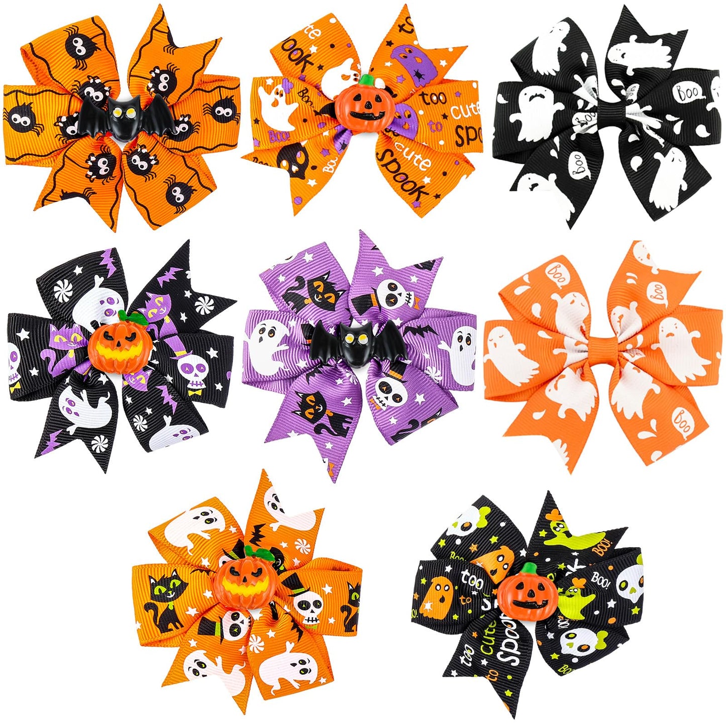 COMNICO 8pcs Halloween Bow Knot Hair Pins, Cute Cartoon Pumpkin Headband Hairband Handmade Hair Accessories Barrette for Girls Children
