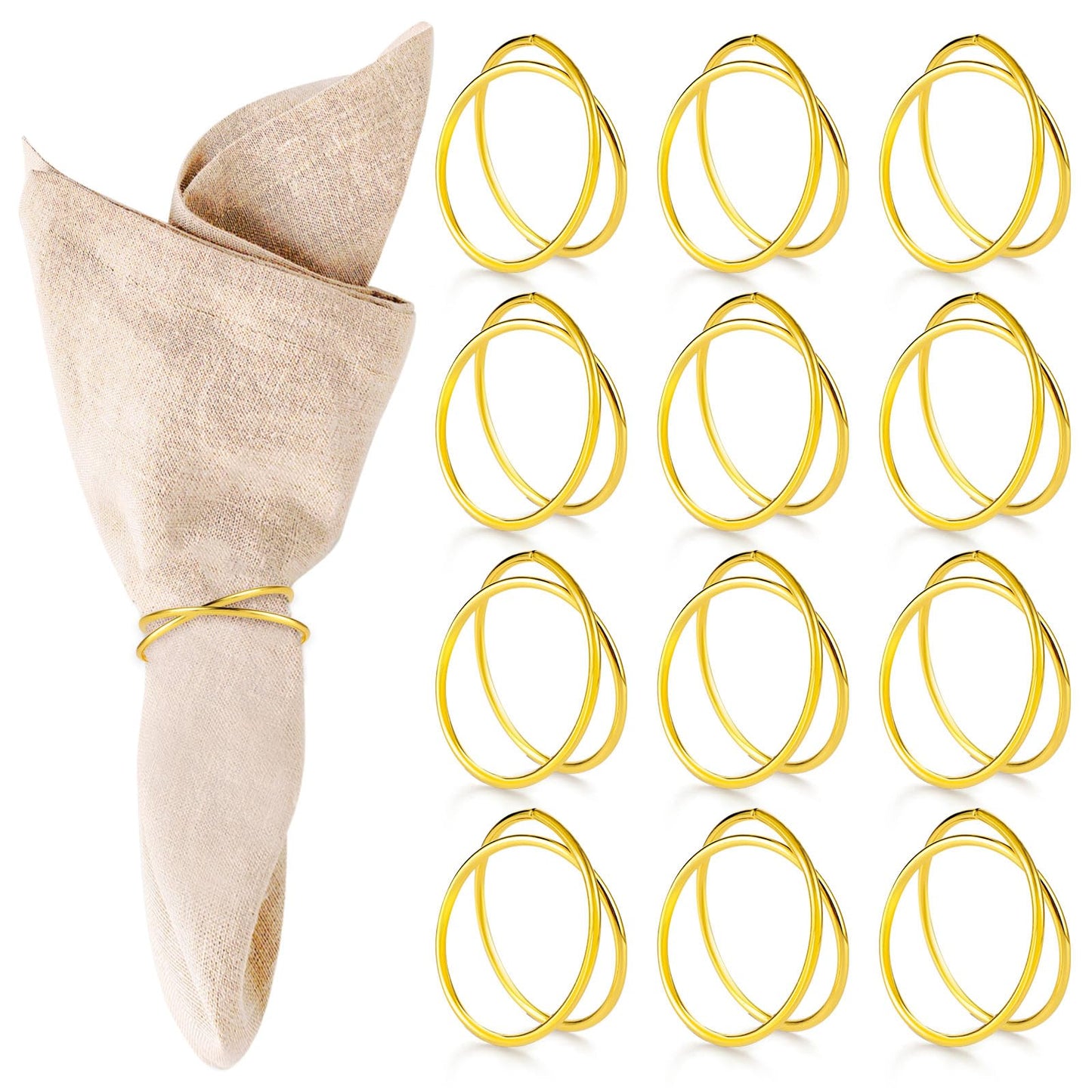 Sibba 12 Pcs Wedding Napkin Rings Gold Napkin Clips Holders Buckles Pins Serving Napkin Rings Table Linens Rings Cloth Napkin Holder Accessories Fit Wedding, Dinner Party, Table Decorations (Golden)