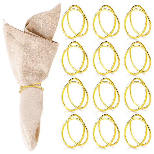 Sibba 12 Pcs Wedding Napkin Rings Gold Napkin Clips Holders Buckles Pins Serving Napkin Rings Table Linens Rings Cloth Napkin Holder Accessories Fit Wedding, Dinner Party, Table Decorations (Golden)