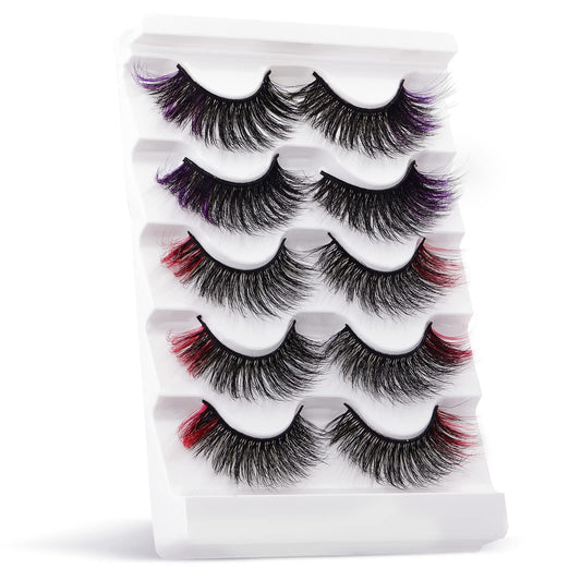 Sibba Multi-layered 3D Colored Lashes False Eyelashes Extensions 5 Pairs Dramatic Glitter Faux Mink Pack Wispy Thick High Crossed Volume Fluffy Butterfly Cat-Eye Strip Eye Christmas Party(Style 02)