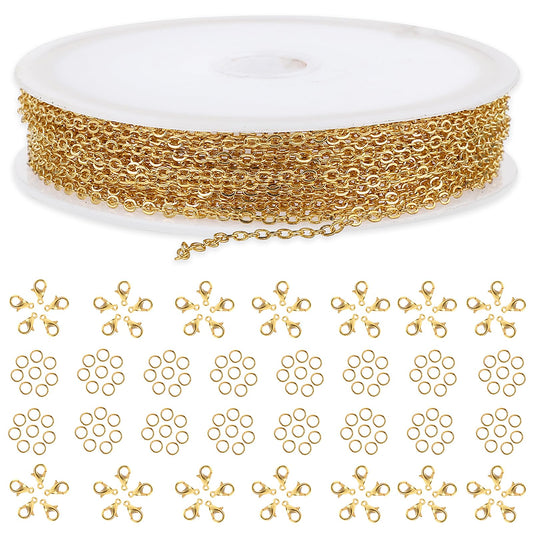 40 Feet 1.5MM DIY Link Necklace Chain Curb Chain, Gold Necklace Chains with Lobster Clasps and Jump Rings, Jewelry Chain Links for Making Necklace Earring Bracelet DIY Craft Supplies