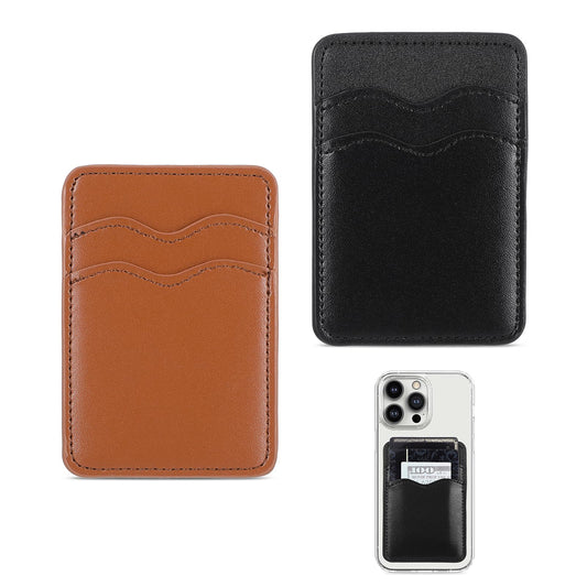 Dimeho 2Pcs Phone Card Holder, Cell Phone Wallet Card Holder Sleeves Leather Adhesive Stick On Phone Credit Card Holder Pocket for Back of Phone Case Compatible with Most of Smart Phone (Black/Brown)