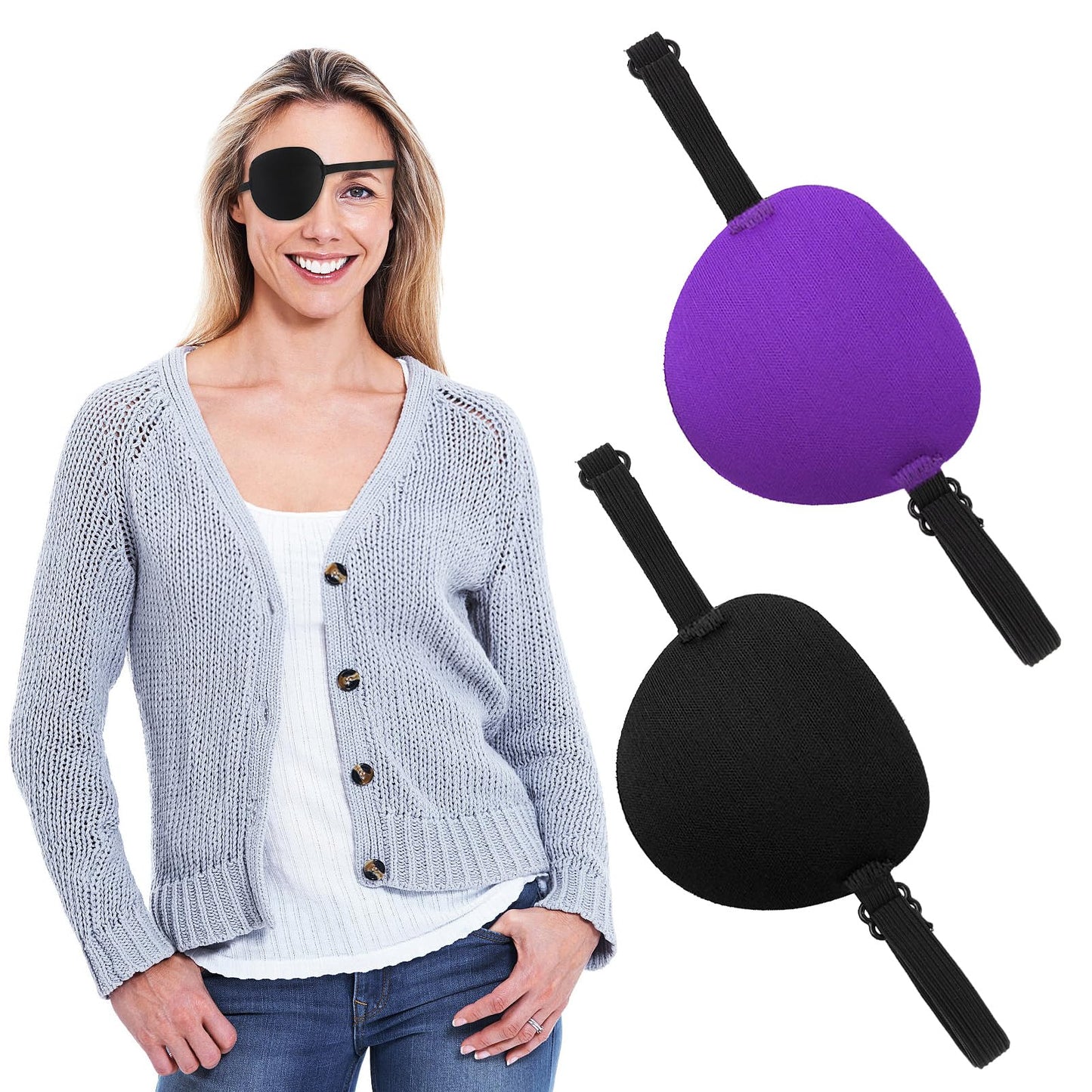 Sibba Adjustable Eye Patches for Adults Children Kids 2 PCS, Medical Eye Patch Adjustable, Adjustable Pirate Eye Patch for Left or Right Eyes Lazy Amblyopia and Cosplay
