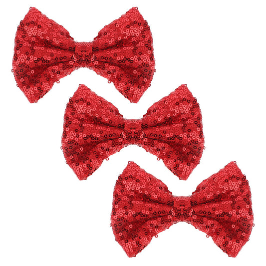 COMNICO Glitter Bow Hair Clips for Girls, 3Pcs Fashion Halloween Bow Hairpin Sequins Hair Clip Red Sequins Sparkly Lace Mesh Alligator Ponytail Holder School Accessories for Girls and Women