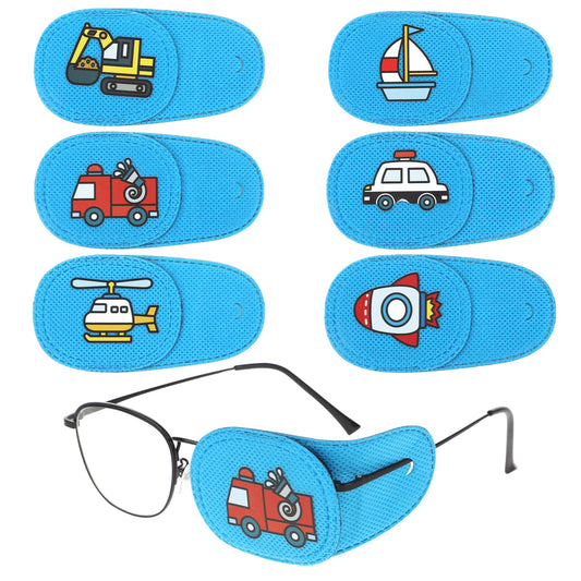Dimeho 6 Pcs Eye Patch for Glasses Reusable Eye Patches Right & Left Eyepatch Cover for Treating Lazy Eye Amblyopia Strabismus 6 Styles Transportation(Blue Left Eye)