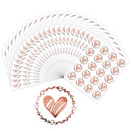 Dimeho 500Pcs Heart Envelope Seal Sticker, Clear Love Stickers Round Wedding Invites Sealing Sticker Rose Gold Heart Label Stickers for Thanks Cards, Letter, Bridal, Birthday Gifts Decorations