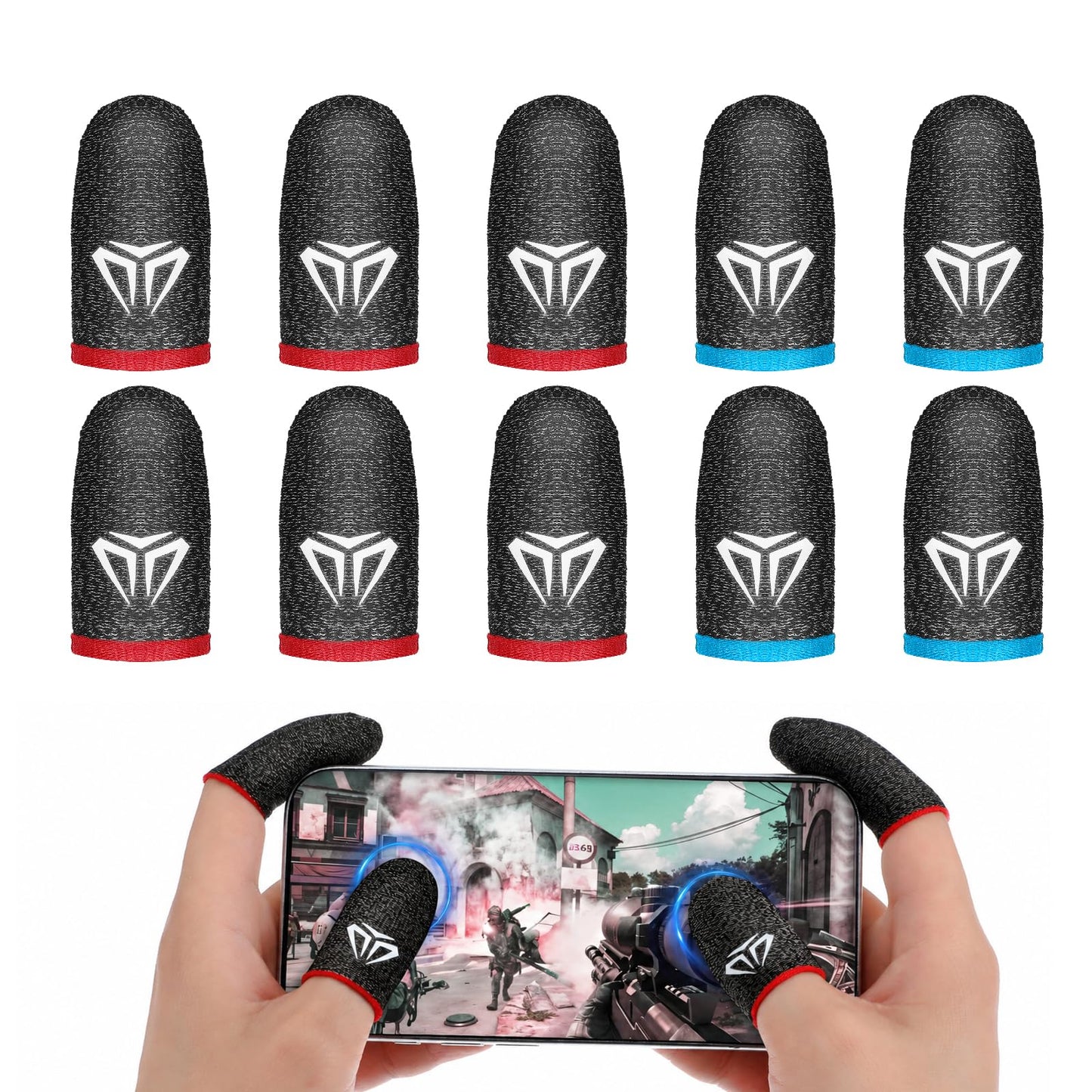 YBEATY Pack of 10 Gaming Finger Sleeves Touchscreen Finger Sleeve Silver Fibres Game Elastane Breathable Anti-Sweat Finger Sleeves Mobile Gaming Thumb Sleeve Gloves Finger Cover (B)