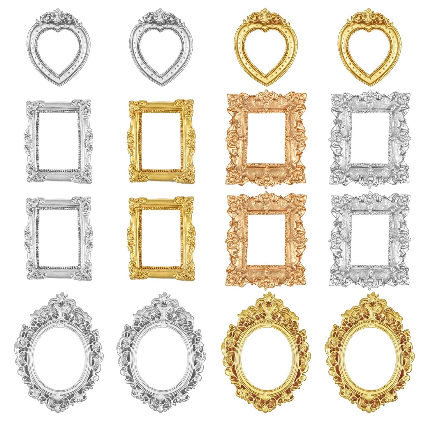 16 Pcs Vintage Mini Picture Frames Small Gold Vintage Photo Frames Tiny Oval Frame Table Top Display Heart Wall Hanging Ornaments Antique Baroque Jewelry Frame for Christmas Tree DIY Picture Display