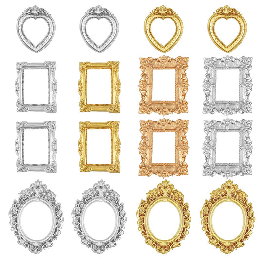 16 Pcs Vintage Mini Picture Frames Small Gold Vintage Photo Frames Tiny Oval Frame Table Top Display Heart Wall Hanging Ornaments Antique Baroque Jewelry Frame for Christmas Tree DIY Picture Display