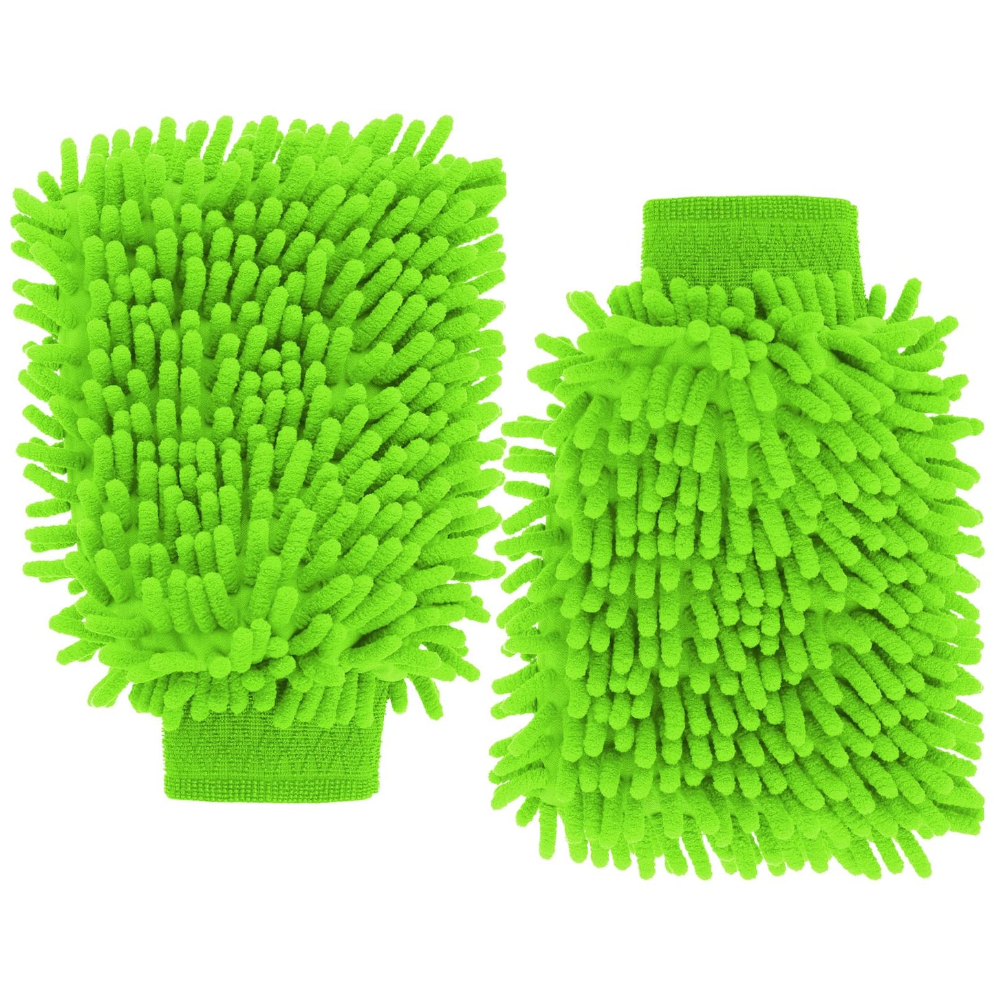 Sibba Chenille Premium Scratch-Free Car Wash Mitt, Pack of 2 Microfiber Soft Cleaning Glove for Car Washing and Detailing, Multi-Purpose Easy-to-Clean Wash Mitt with High Absorbent(Green)