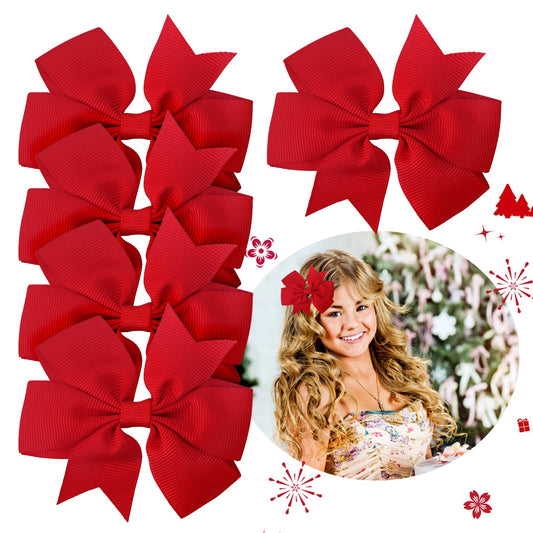 Sibba 6 Pieces Ribbon Bows Hair Clips 3 Inch Red Barrettes Hairbows Hairpin Ponytail Holder Cheerleading Halloween Cosplay Christmas Hairstyle Accessories For Girls Toddler