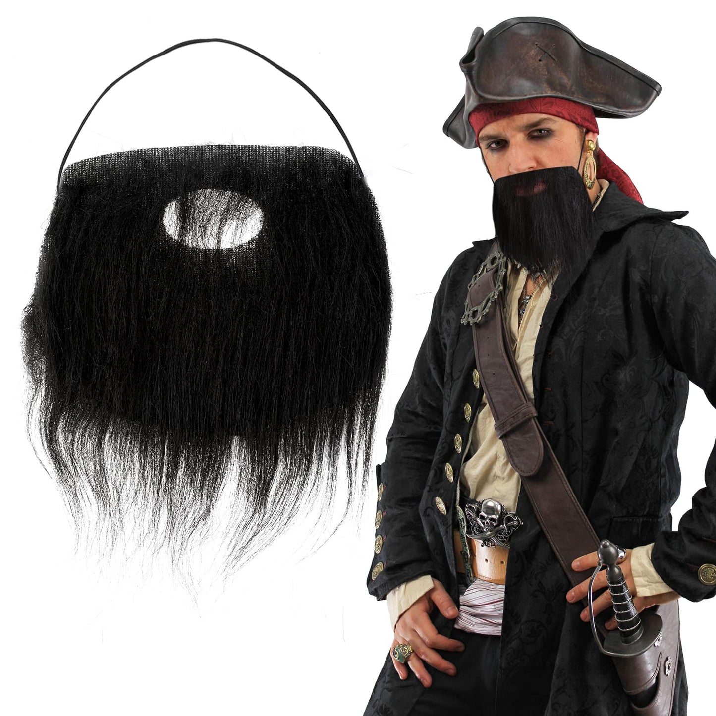Sibba Party Fake Beard, Fake Mustaches Costume Fancy Dress False Beards Novelty Realistic Human Hair Face Fake Whisker Whisker Costume Beard For Adults Men for Party Supplies (1 PCS Black)
