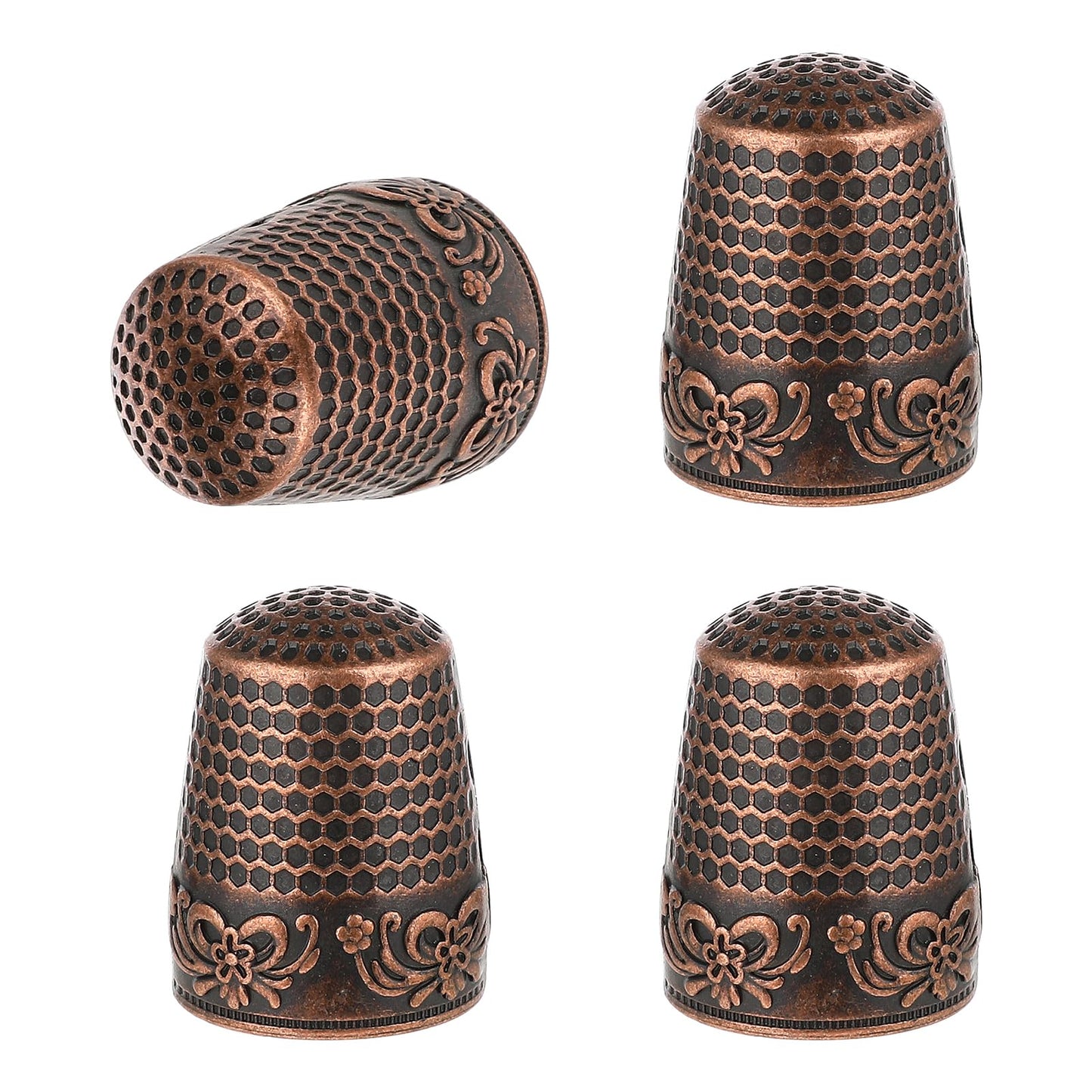 COMNICO 4PCS Sewing Thimbles, Alloy Metal Hand Sewing Finger Protector Needle Pusher, Quilting Craft Accessories Knitting Needlework DIY Tools, Brass