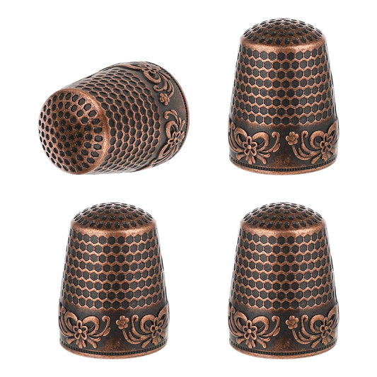 COMNICO 4PCS Sewing Thimbles, Alloy Metal Hand Sewing Finger Protector Needle Pusher, Quilting Craft Accessories Knitting Needlework DIY Tools, Brass