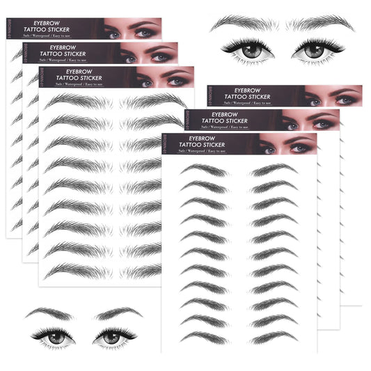 Sibba Temporary Eyebrow Tattoos Color Waterproof Hair-like Eye Brow Transfers Stickers Peel Off Cosmetic Women Girls Arch Styles (6 PCS Black)