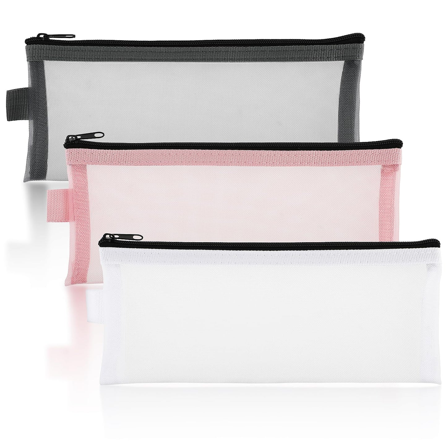 Sibba 3 Pieces Pencil Case Set, Clear Exam Pencil Pouch, Nylon Mesh Zipper Pen Storage Pouch, Makeup Bag for Women, Multipurpose Zipper Pencil Bags for Travel, Office Organization