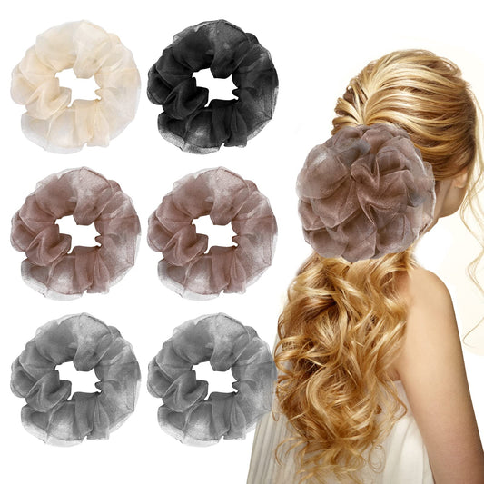 Sibba Large Scrunchies 6 Pieces Bling Satin Stretchy Hair Ties Headband Ponytail Holders Head Rope for Thick Hair Styling Multi-colored