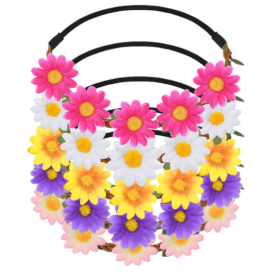 COMNICO 5 Pcs Flower Crown for Women Girls Daisy Sunflower Wreath Headbands Boho Floral Crowns with Adjustable Elastic Ribbon for Wedding Festival Party Vacation Photography Props Hair Accessories