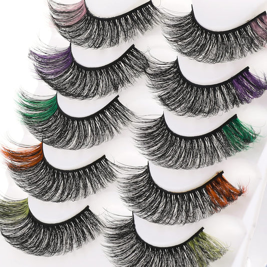 Sibba Multi-layered 3D Colored Lashes False Eyelashes Extensions 5 Pairs Dramatic Faux Mink Fake Lash Pack Wispy High Crossed Volume Fluffy Butterfly Cat-Eye Eyelash Strip Cosplay (Multi-colored)