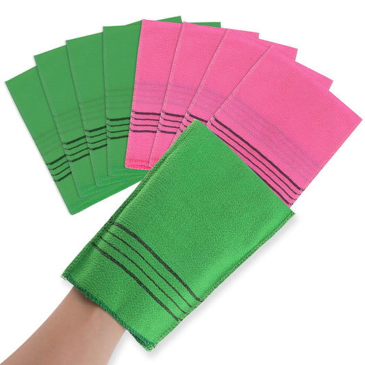 Sibba 8Pcs Exfoliating Mitts Dual-Sided Korean Body Scrub Exfoliating Gloves Scrubbing Washcloth Italy Towel for Removing Dead Skin Callus Scrubber Shower Scrub Mitt Bath Accessories(Green&Red)