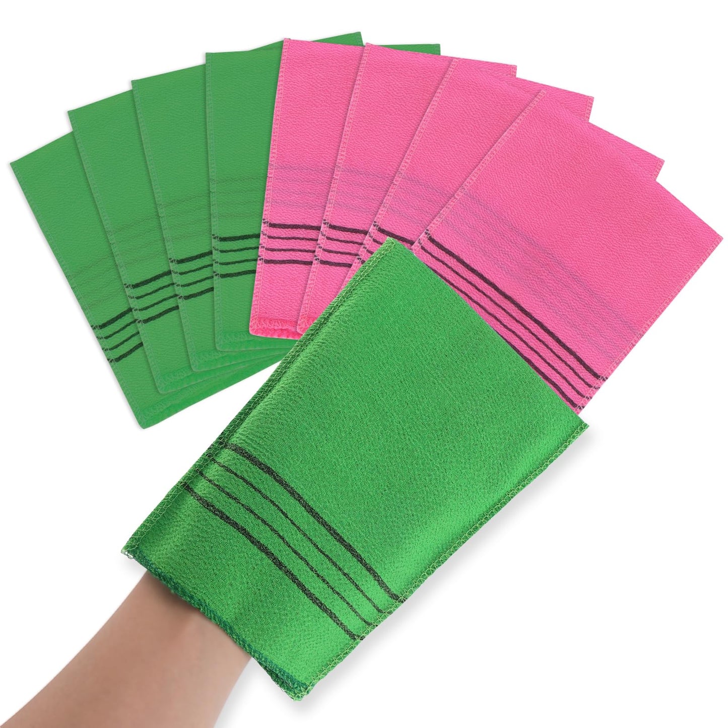 Sibba 8Pcs Exfoliating Mitts Dual-Sided Korean Body Scrub Exfoliating Gloves Scrubbing Washcloth Italy Towel for Removing Dead Skin Callus Scrubber Shower Scrub Mitt Bath Accessories(Green&Red)