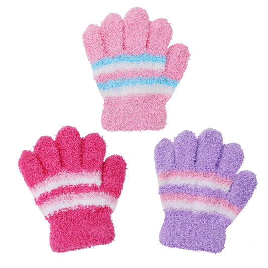 Sibba Kids Gloves 3 Pairs Short Multi-colored Striped Stretch Knit Covers Wrist Mittens Keep Warm Winter Cold Weather for Child Baby Toddler