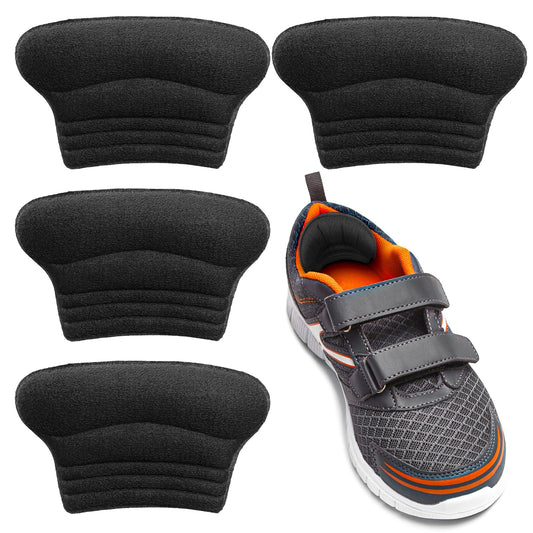 2 Pairs Self-Adhesive Heel Grips, Kids Shoe Inserts, Cute Soft Heel Pads for Loose Shoes, Add Comfort and Volume, Prevent Skin Rubbing and Blister for Toddlers Girls Boys Shoes (Black)