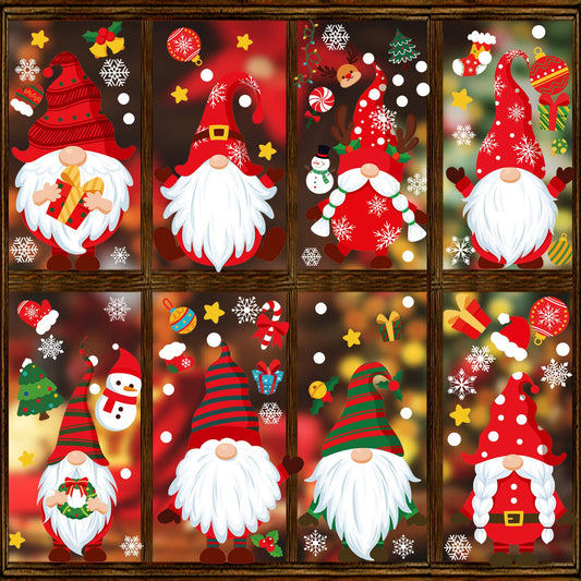 Sibba 9 Sheets Christmas Window Stickers PVC Static Clings Snowflake Santa Claus Gnome Reindeer Snowman Rudolph Decal Glass Reusable Removable Xmas Window Display Home Decor Christmas Party Decoration
