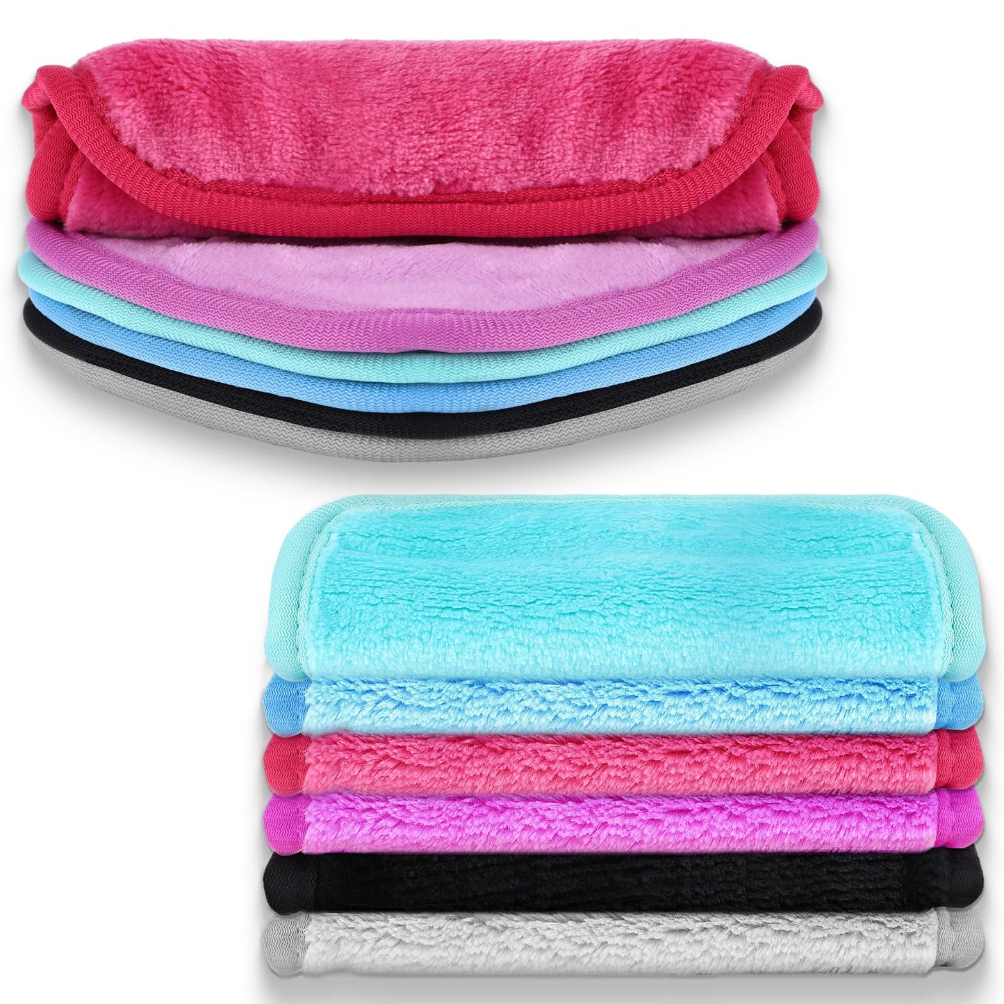 Sibba 6 Packs Makeup Remover Face Towels, Reusable Microfiber Soft Skincare Cleaning Cloth for Face, Cosmetic Removal Facial Cloth for Daily Travel - Rose Black Green Blue Gray Light Purple