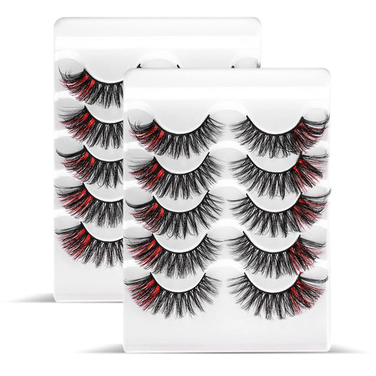 Sibba 3D Colored Lashes False Eyelashes Extensions Glitter 18 mm Faux Mink Fake Lash Pack Wispy Thick High Crossed Volume Fluffy Cat-Eye Eyelash Strip Eye Christmas Makeup Cosplay (10 Pairs Style 01)