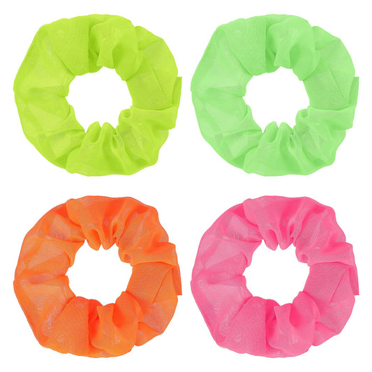 4 Pcs Neon Scrunchies for Hair 80s Soft Hair Scrunchy Elastic Ponytail Hair Ties Solid Colors Thick Bands Hair Accessories for Women Girls Festival Christmas Halloween Party