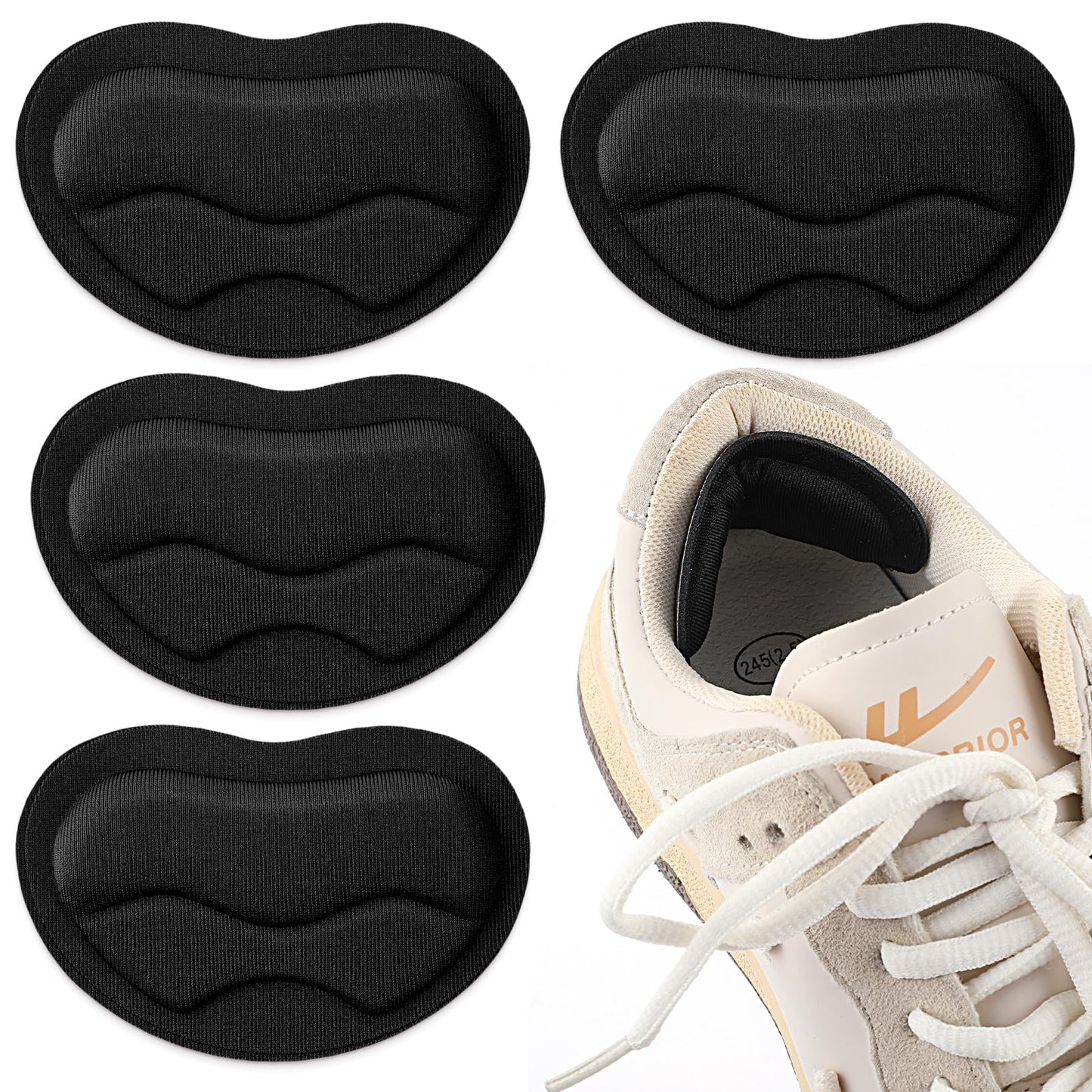 Shoe Inserts 2 Pair Heel Cups Pads Protectors Comfort Ball of Cushion Foot Pain Relief Loose Boot Non-Slip Silicone Filler Fit Bottom Cover Stickers Petals Insoles Soles Grips Replacement