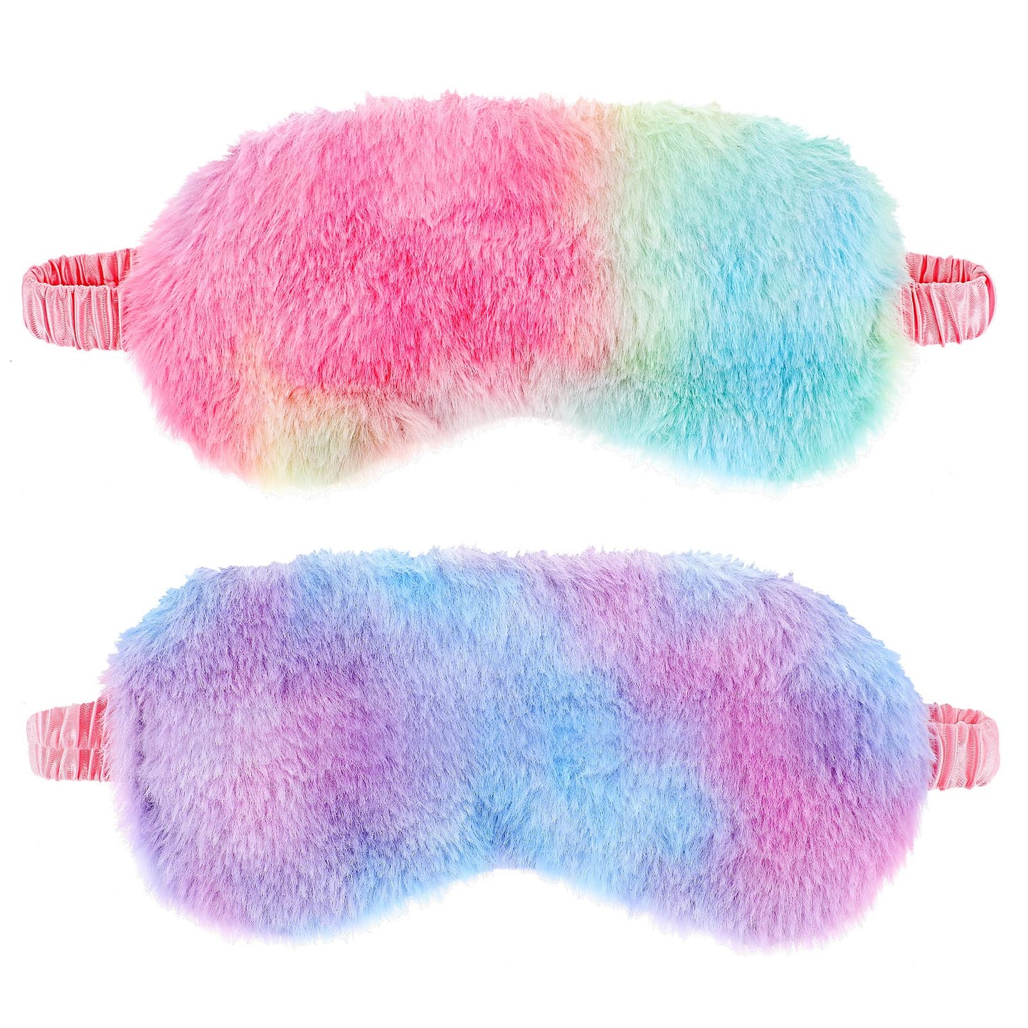 2 Pack Plush Sleeping Eye Mask Soft Plush Eye Mask Fluffy Eye Cover Comfortable Sleep Mask Blindfold Rainbow Faux Fur Eye Shade for Women, Men and Kids Travel Nap Sleeping