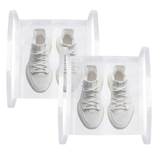 2 Pcs Mesh Laundry Bag, 15.7 x 15.7 Inch Large Honeycomber Mesh Bags Travel Storage Organize Bag, Reused Mesh Bags with Zipper and Strap for Shoes Clothing - White
