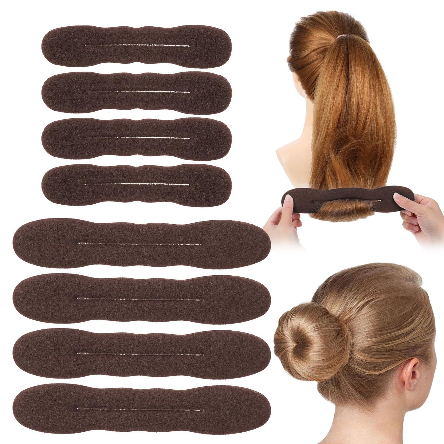 9 Pcs Hair Bun Maker Sponge Hair Buns Shaper Magic Snap Roll Sponge Curler Clips Foam Sponges Buns Hairs Styling Accessories Easy Bun Twister for Ballet French Twist Long Thin Curly Straight Wavy