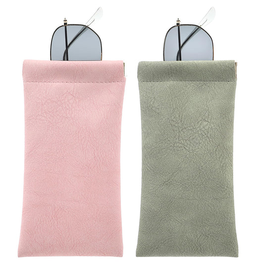 COMNICO 2 Pack Double Glasses Case Soft PU Leather Squeeze Top Sunglasses Pouch Portable Cute Slim Anti-Scratch Travel Large Eyeglass Organizer Bags For Women Men