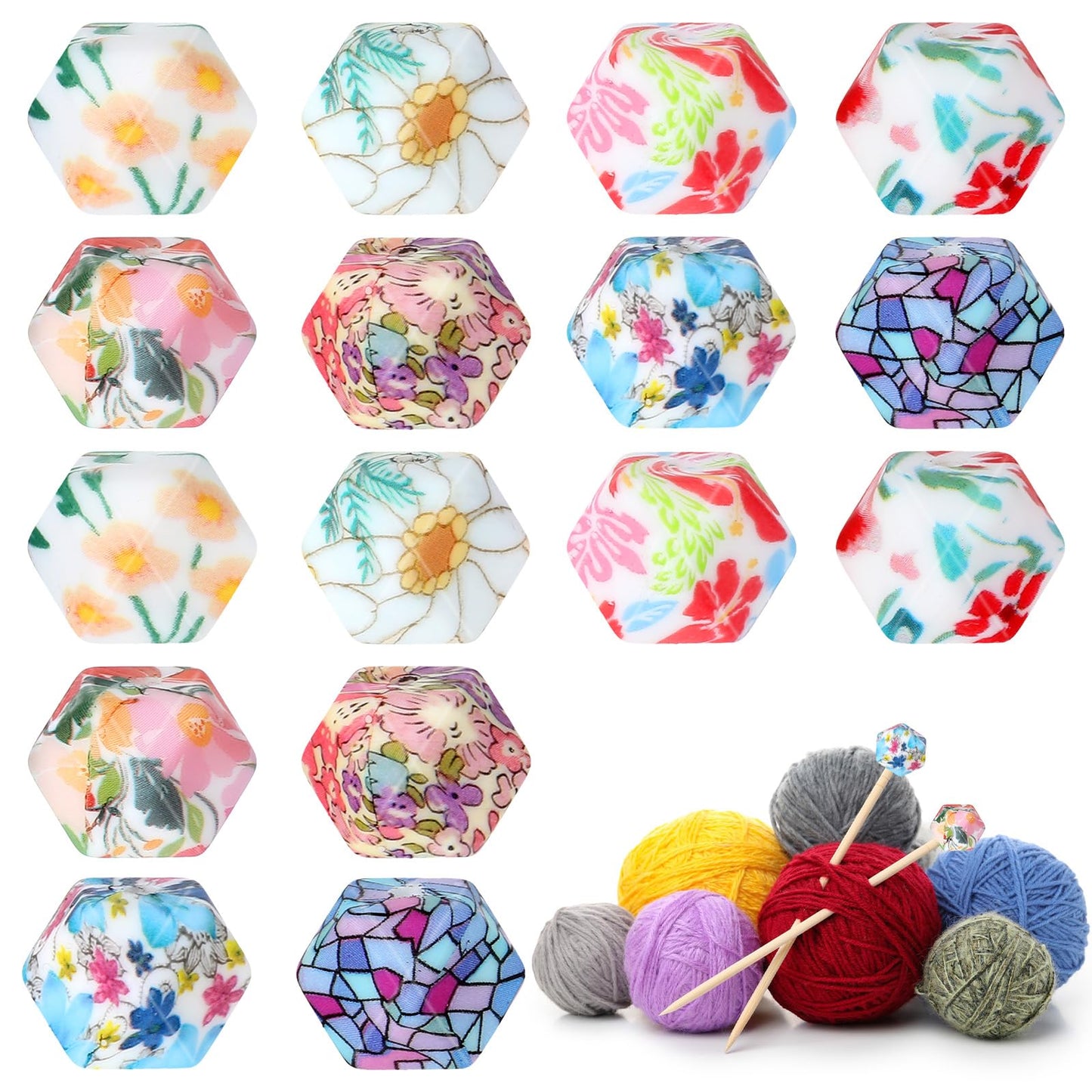 Qianyu Pack of 16 Knitting Needle Caps Mesh Stopper for Knitting Needles Silicone Mesh Stopper Hexagonal Knitting Needle Stopper Knitting Accessories Needle Point Protector for Beginners and DIY