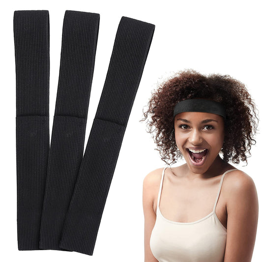 Sibba 3 Packs Frontal Wig Band Fixed Keeping Hair Wigs in Place 2.5 cm Black Nylon Edges Full Strips Wrap Grip Headbands Anti-slip Lace Closure Melt Lay Scarf Adjustable Hold Curly Hairstyle Holder