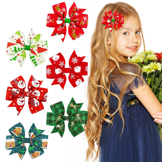 Sibba 6 Pieces Christmas Bow Hair Pins Halloween Hair Bows Clip Pumpkin Bat Pattern Boutique Clip Halloween Barrette Accessories for Girls