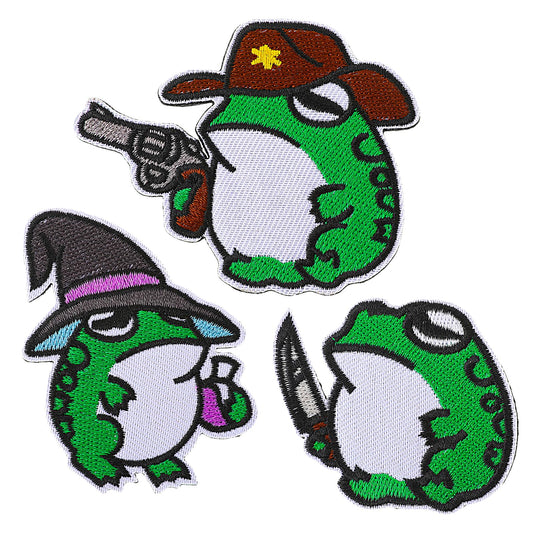 COMNICO Embroidered Patches, 3 Pcs Frog with Knife Embroidered Appliques Funny Cute Badge Repair Patch DIY Clothes Accessories for Vests Backpacks Hats Jackets