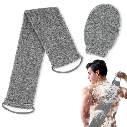 COMNICO Exfoliating Back Scrubber, Double-Sided Exfoliator Body Scrub Towel with Mitt, Loofah Scrubber with Handles for Body Shower Deep Cleans