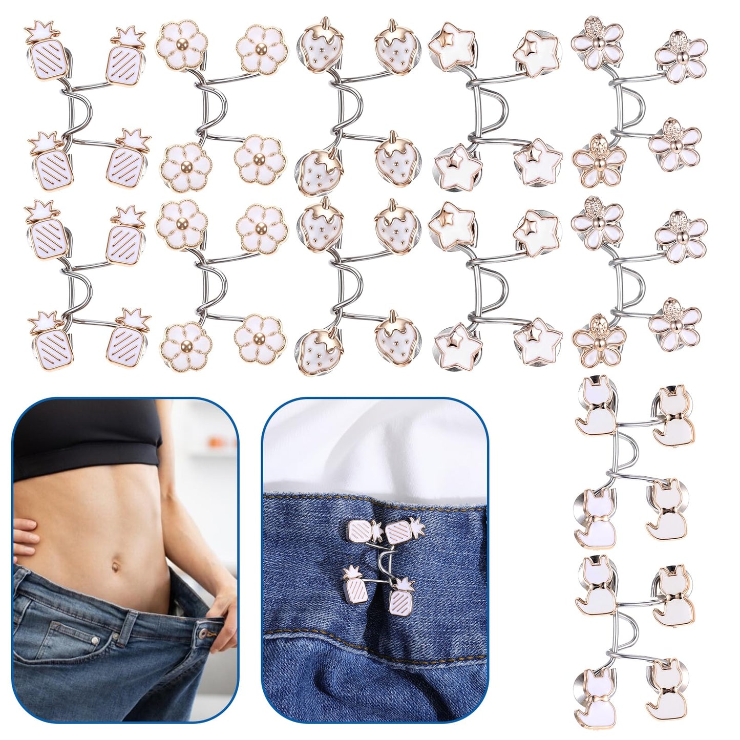 12Pcs Pants Waist Tightener for Jeans, No Sew and No Tools Instant Pant Waist Tightener Adjustable Pants Button Pins Detachable Decorative Buckles for Loose Jeans or Skirts